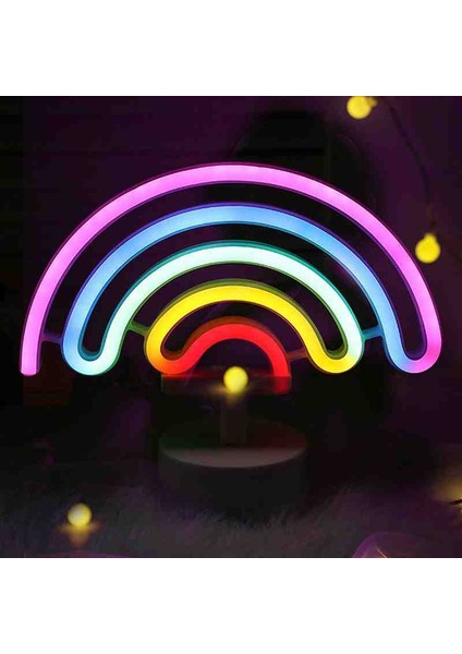 Gökkuşağı Neon Gece Lambası Renkli LED Işıklı Masaüstü Lamba Usb'li & Pilli Dekoratif Konsept Set fiyatları