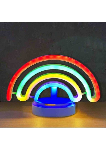 Gökkuşağı Neon Gece Lambası Renkli LED Işıklı Masaüstü Lamba Usb'li & Pilli Dekoratif Konsept Set modelleri