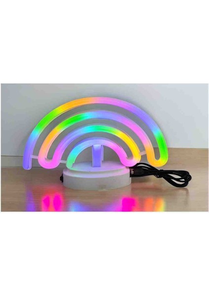 Gökkuşağı Neon Gece Lambası Renkli LED Işıklı Masaüstü Lamba Usb'li & Pilli Dekoratif Konsept Set fırsatları