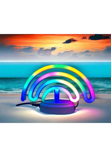 Gökkuşağı Neon Gece Lambası Renkli LED Işıklı Masaüstü Lamba Usb'li & Pilli Dekoratif Konsept Set indirimleri
