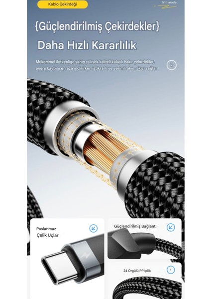 5'i 1 arada Usb-A/Tip-C'den Tip-C'ye/İphone Lighttning/ Watch Saat/PD 65W Hızlı Şarj iPhone Serisi Android Serisi MacBook iPad Tablet Dizüstü Bilgisayar