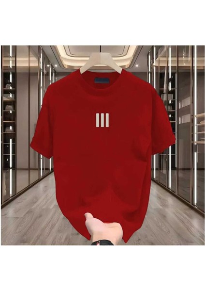 Maloçbey 3 Çizgi Baskılı Oversize Unisex Basic O Yaka T-Shirt
