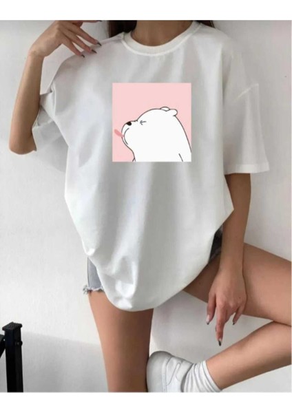Malkoçbey Sevimli Ayı Baskılı Oversize Basic T-Shirt