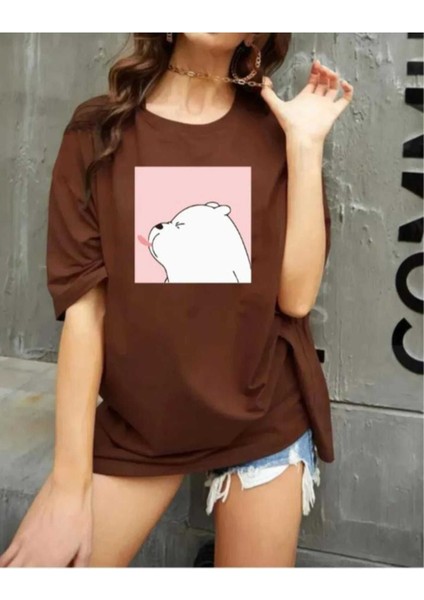 Malkoçbey Sevimli Ayı Baskılı Oversize Basic T-Shirt