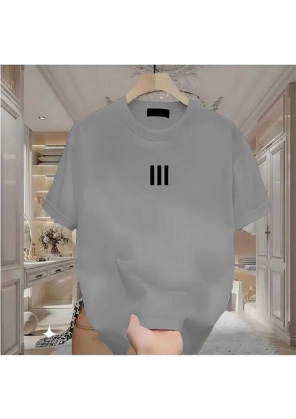 Maloçbey 3 Çizgi Baskılı Oversize Unisex Basic O Yaka T-Shirt