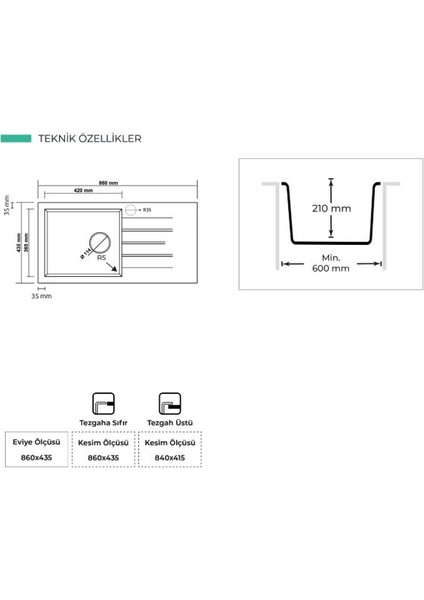 P011 Assos Damlalıklı G.eviye 860*435MM Antrasit fiyatları