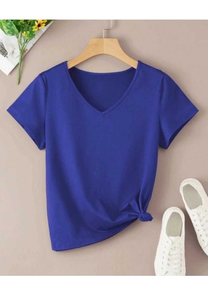 Malkoçbey Baskısız V Yaka Oversize Unisex Basic T-Shirt