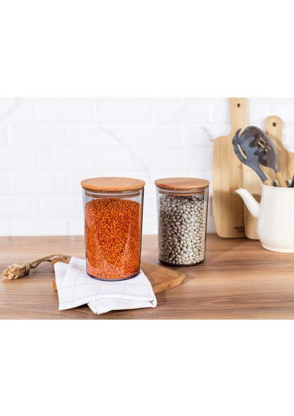 Yuviera 1500ml Ahşap Kapaklı Saklama Kabı 2'li