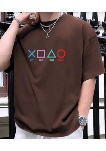 Malkoçbey Play Game Baskılı Oversize Unisex Basic T-Şihirt