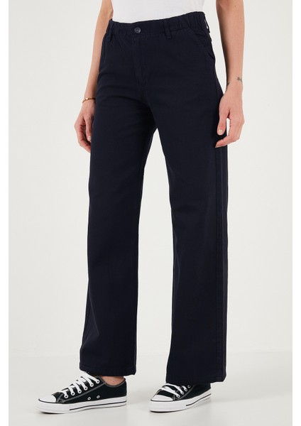 Pamuklu Standart Fit Yüksek Bel Geniş Paça Pantolon Bayan Pantolon 668YP5344 modelleri