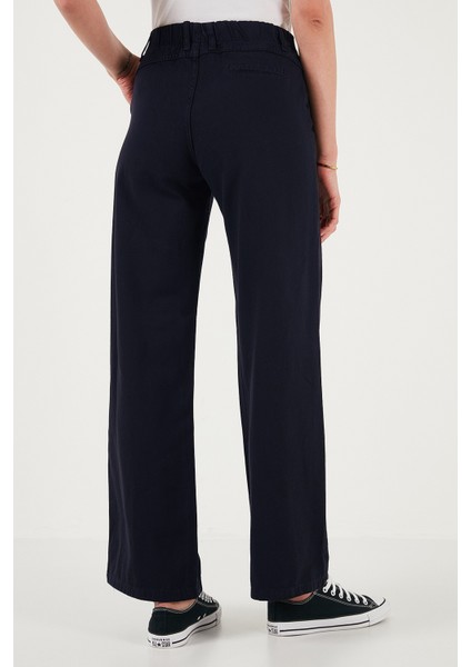 Pamuklu Standart Fit Yüksek Bel Geniş Paça Pantolon Bayan Pantolon 668YP5344