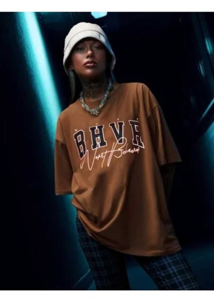 Baskılı Oversize Bisiklet Yaka Sweatşhirt