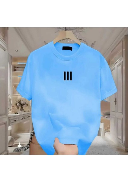 Maloçbey 3 Çizgi Baskılı Oversize Unisex Basic O Yaka T-Shirt