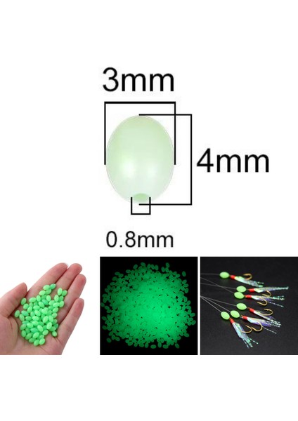 Fosforlu Glow Yeşil 3x4 mm Silikon Yumuşak Boncuk Olta Takımı, Çapari, Jig Yapım Malzemesi 50 Adet