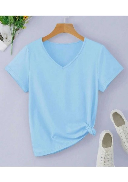 Malkoçbey Baskısız V Yaka Oversize Unisex Basic T-Shirt
