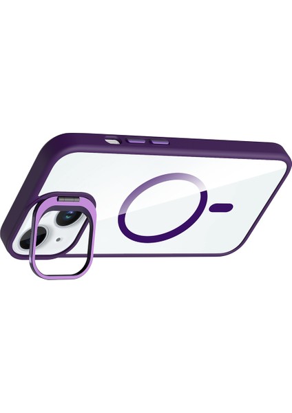 iPhone 15 Kılıf Standlı ve Kamera Lens Hediyeli M-Safe Şarj Özellikli Sah Etro Kapak - Lacivert fırsatları