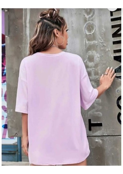 Maloçbey Lila Renk Baskılı Oversize Unisex Basic O Yaka T-Shirt fiyatları