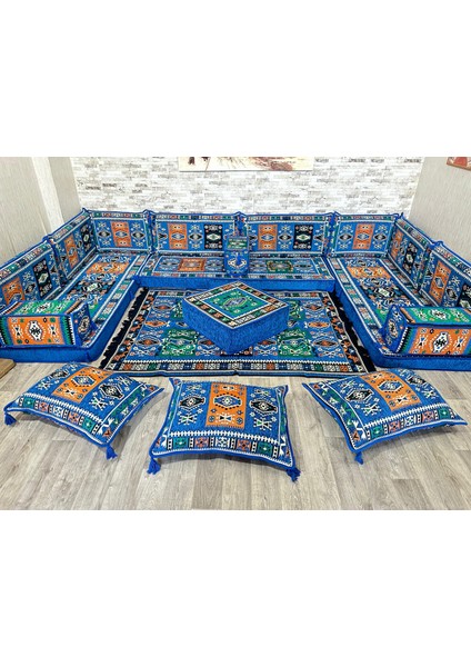 Şark Köşesi Milas Desenli Minder, Kilim, Orta Puf Takımı Konsept Mavi fiyatları