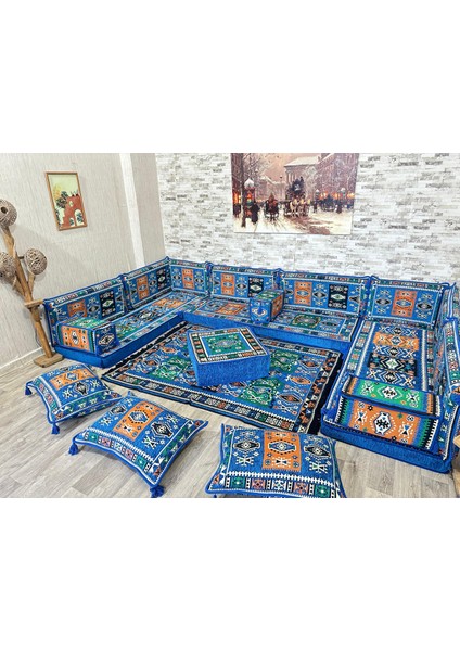 Şark Köşesi Milas Desenli Minder, Kilim, Orta Puf Takımı Konsept Mavi fırsatları