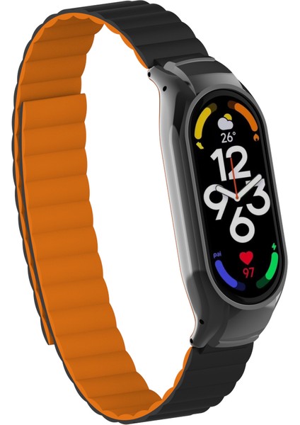 Xiaomi Mi Band 7 Uyumlu Krd-69 Kordon Kflg - Siyah-Turuncu