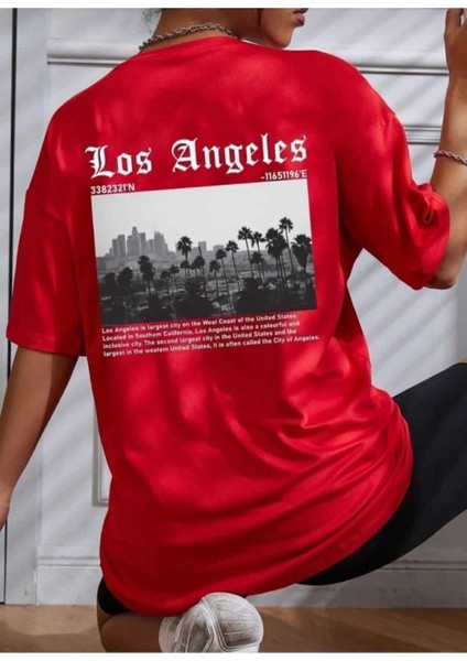 Los Angeles Sırt Baskılı O Yaka Oversize Unisex Basic T-Shirt