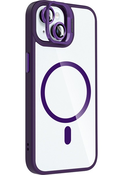 iPhone 15 Kılıf Standlı ve Kamera Lens Hediyeli M-Safe Şarj Özellikli Sah Etro Kapak - Gri modelleri