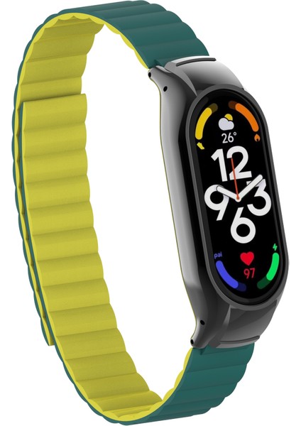 Xiaomi Mi Band 7 Uyumlu Krd-69 Kordon Kflg - Koyu Yeşil-Sarı