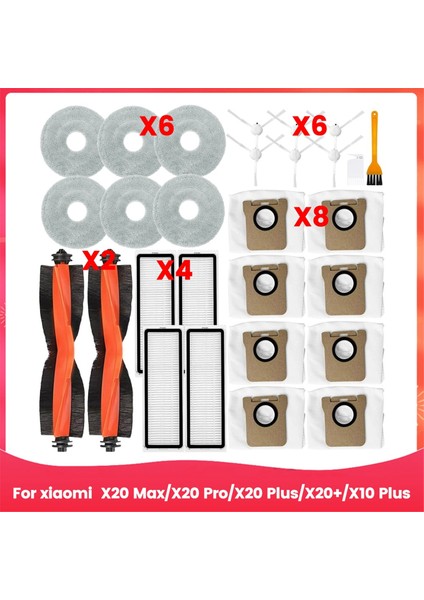 X20 Max, Pro, Plus, X20+, X10 Plus Robot Süpürge Parçaları Ana Yan Fırça Hepa Filtre Paspas Bezi Toz Torbaları (Yurt Dışından)