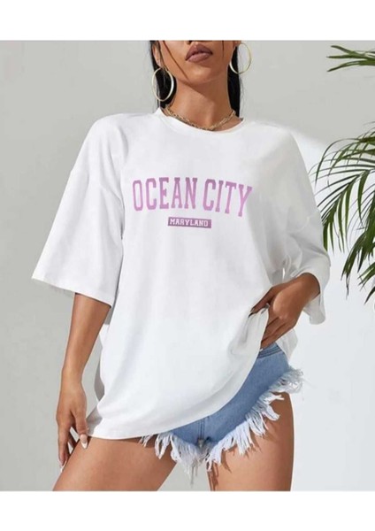 Malkoçbey Ocean City Baskılı Oversize Unisex Basic T-Shirt