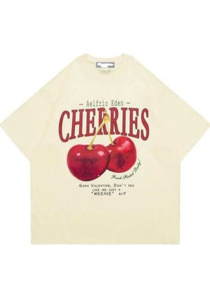 Malkocbey Cherrıes Baskılı Oversize Basic O Yaka T-Shirt