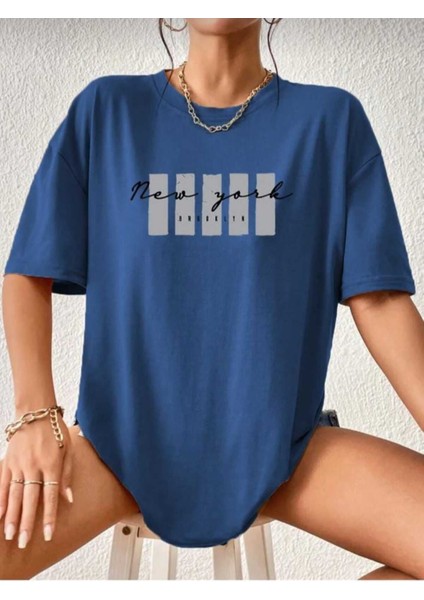 Malkoçbey Newyork Broklıyn Baskılı Oversize Unisex Basic T-Shirt