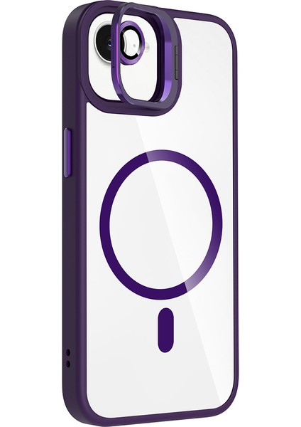 iPhone 16E Kılıf Standlı ve Kamera Lens Hediyeli M-Safe Şarj Özellikli Sah Etro Kapak - Pembe modelleri