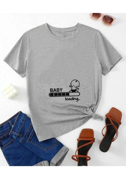 Malkoçbey Kadın Baby Loading... Baskılı Oversize Basic T-Shirt