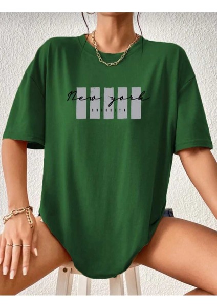 Malkoçbey Newyork Broklıyn Baskılı Oversize Unisex Basic T-Shirt