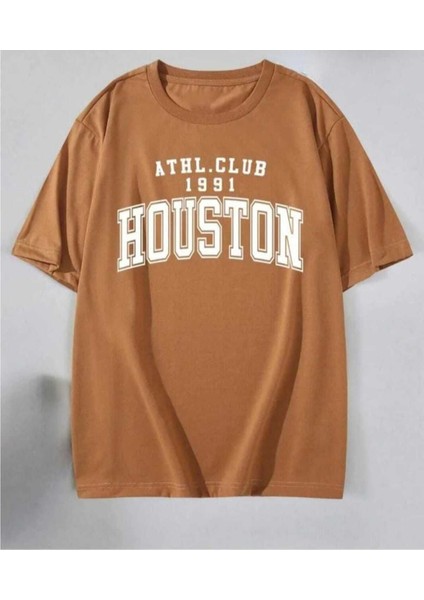 Malkoçbey Houston Baskılı Oversize Unisex Basic T-Şihirt