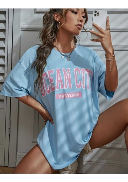 Malkoçbey Ocean City Baskılı Oversize Unisex Basic T-Shirt