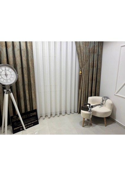 Nivemeshome Keten Tül Eymes Sezer Çöl Tasarım 1/3 Sık Pileli Tül Perde Apm