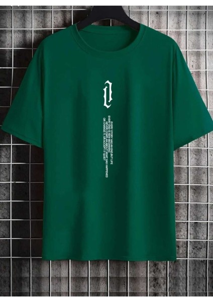 Dikey Baskılı O Yaka Oversize Unisex Basic T-Shirt