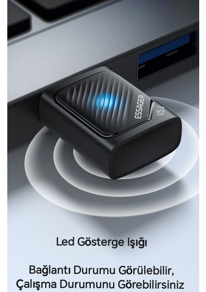 Bluetooth Adaptör 5.4 Süper Hızlı Ce Lisanslı Yüksek Performans Düşük Gecikme Son Nesil Teknoloji 5.4 Ultra Hızlı