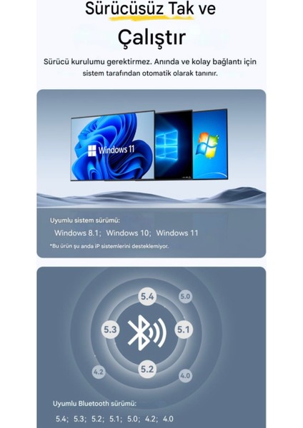 Bluetooth Adaptör 5.4 Süper Hızlı Ce Lisanslı Yüksek Performans Düşük Gecikme Son Nesil Teknoloji 5.4 Ultra Hızlı