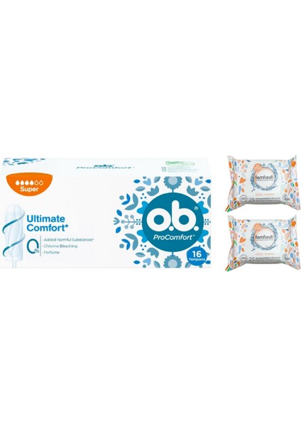 Genital Bölge Yıkama Islak Mendil 25'li + 2 Adet O.B. Tampon Super 16'lı