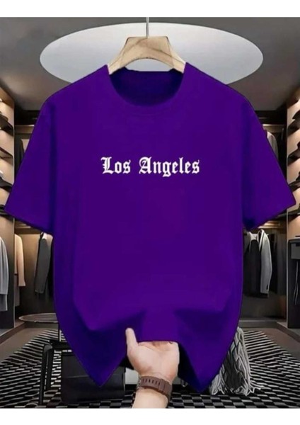 Malkoçbey Los Angeles Baskılı Oversize Unisex Basic O Yaka T-Shirt