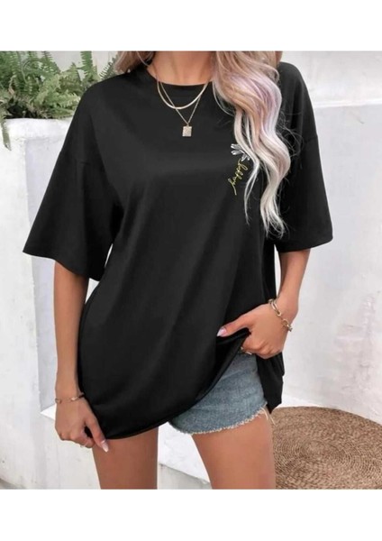 Malkoçbey Papatya Baskılı Oversize Unisex Basic T-Shirt