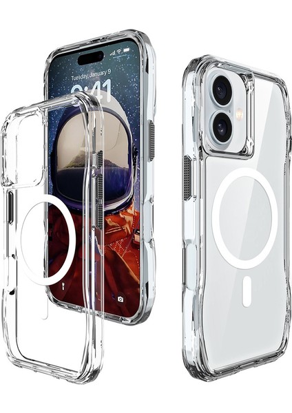 iPhone 16 Kılıf Magsafe Şarj Özellikli Airbagli Şeffaf Kflg Incek Kapak-Şeffaf modelleri