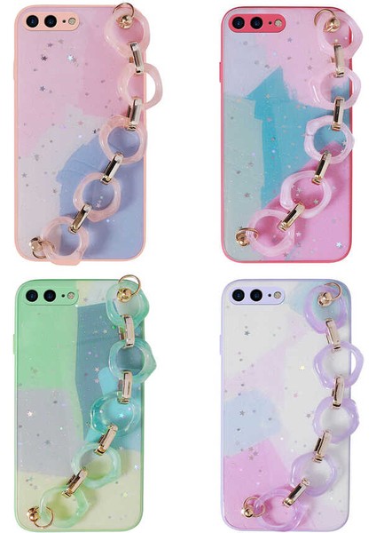 iPhone 7 Plus Uyumlu Simli Desenli El Askılı Tutacaklı Kflg Elsa Silikon Kapak-Pembe fiyatları