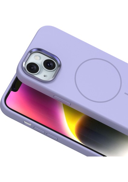 iPhone 14 Kılıf M-Safe Şarj Özellikli Metal Kamera Çerçeveli Sys Edi Silikon Kapak - Lacivert