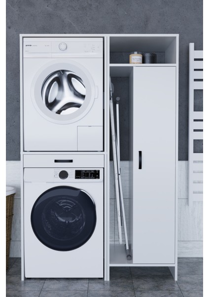 Lora Çamaşır Makinesi Dolabı Çok Amaçlı Dolap Beyaz