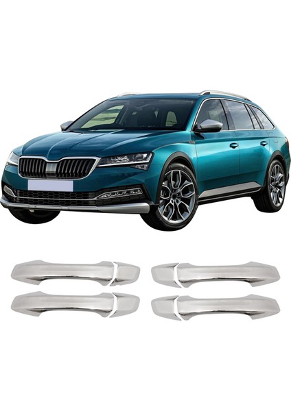 Skoda Superb 3V Uyumlu 2015-2023 Krom Kapı Kolu 4 Kapı Deliksiz Paslanmaz Çelik