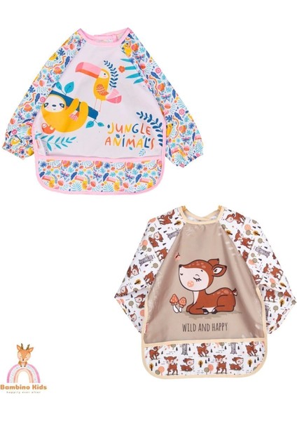 Uzun Kollu Sıvı Geçirmez Mama Önlüğü 2'li Set (6-24 Ay) Karaca-Jungle