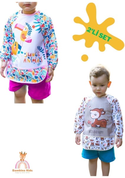 Uzun Kollu Sıvı Geçirmez Mama Önlüğü 2'li Set (6-24 Ay) Karaca-Jungle fiyatları